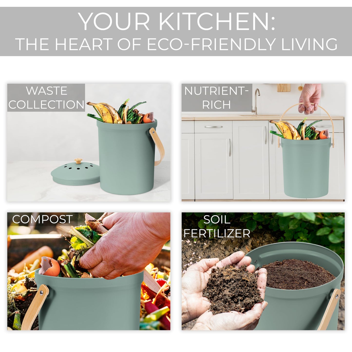 Beautiful Kitchen Compost Bin with Smell Proof Lid - Rust Proof and Odorless Compost Bucket for