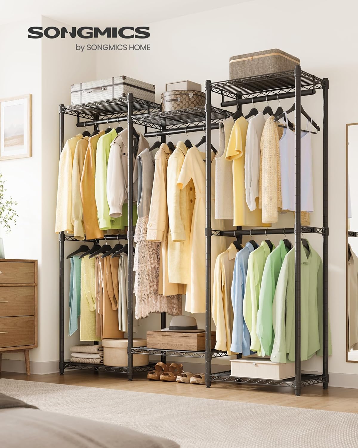 SONGMICS Heavy-Duty Clothes Rack, Garment Rack, Portable Closet, 56.9-Inch Wide Clothing Rack, with
