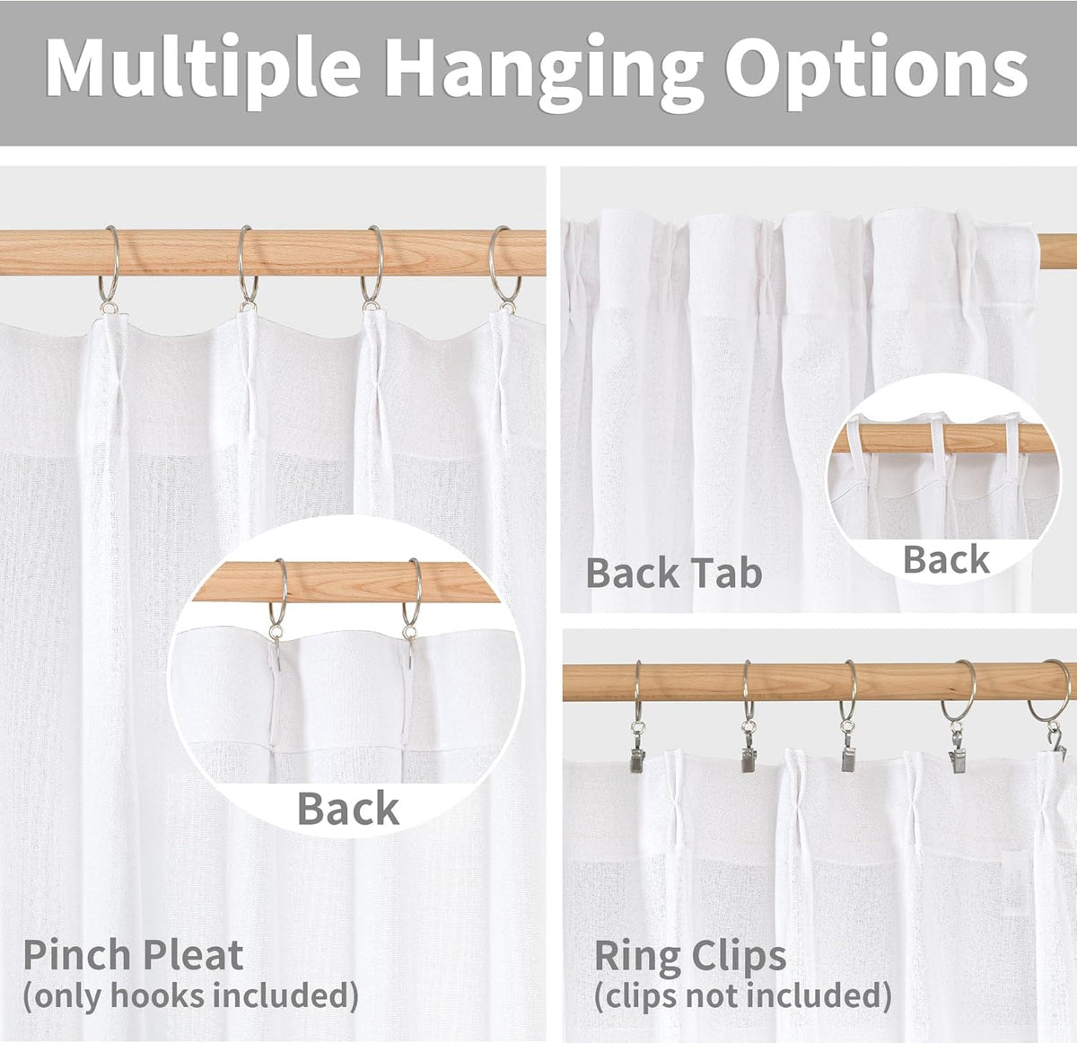 YoungsTex White Linen Semi Sheer Curtains for Living Room 84 Inch Length 2 Panels - Light Filtering