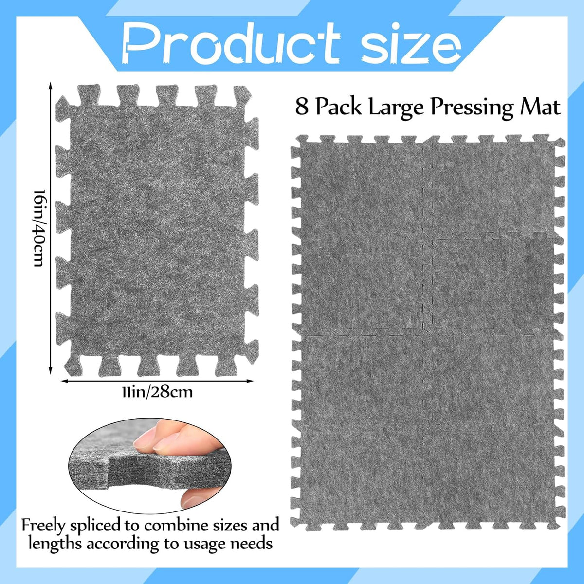 Ziliny 8 Pack Large Wool Pressing Mat 22" x 63" Wool Ironing Mat Felted Blending Ironing Pad Sewing