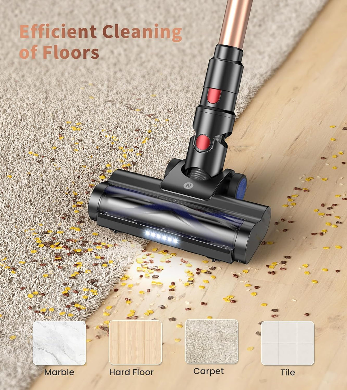 NADALY Cordless Vacuum Cleaner, Powerful Stick Vacuum with 45min Runtime, Anti-Tangle Vacuum