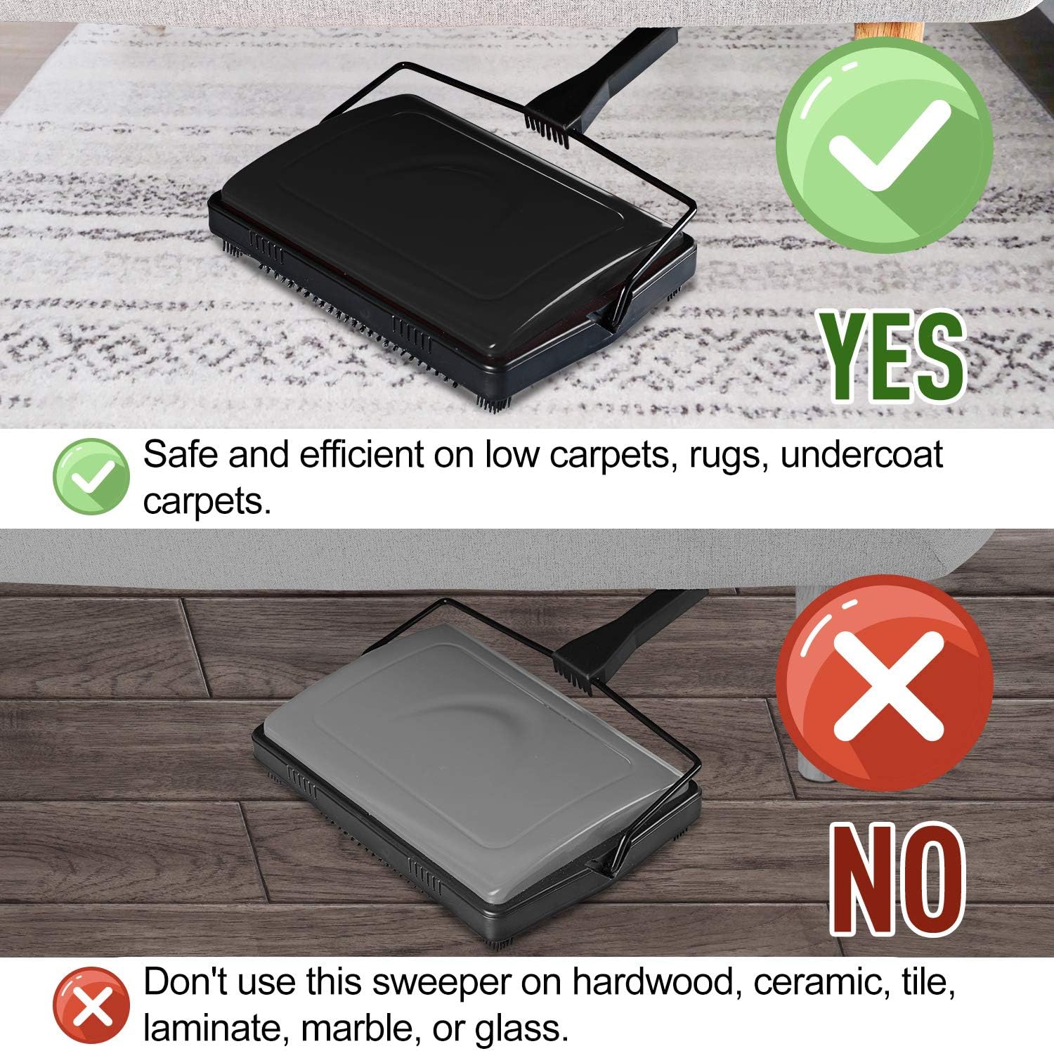 Yocada Carpet Sweeper Cleaner for Home Office Low Carpets Rugs Undercoat Carpets Pet Hair Dust