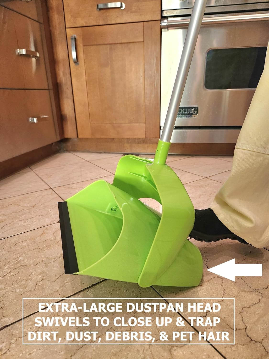 Broom and Dustpan Set for Home, Angled Broom and Upright Dustpan with Extendable Poles, Long Handle