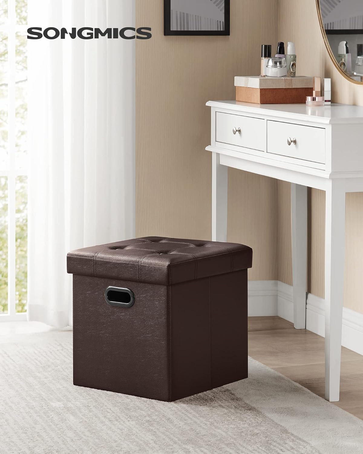 SONGMICS MAZIE Collection - 15 Inches Ottoman with Storage, Footstool, Storage Ottoman with Metal