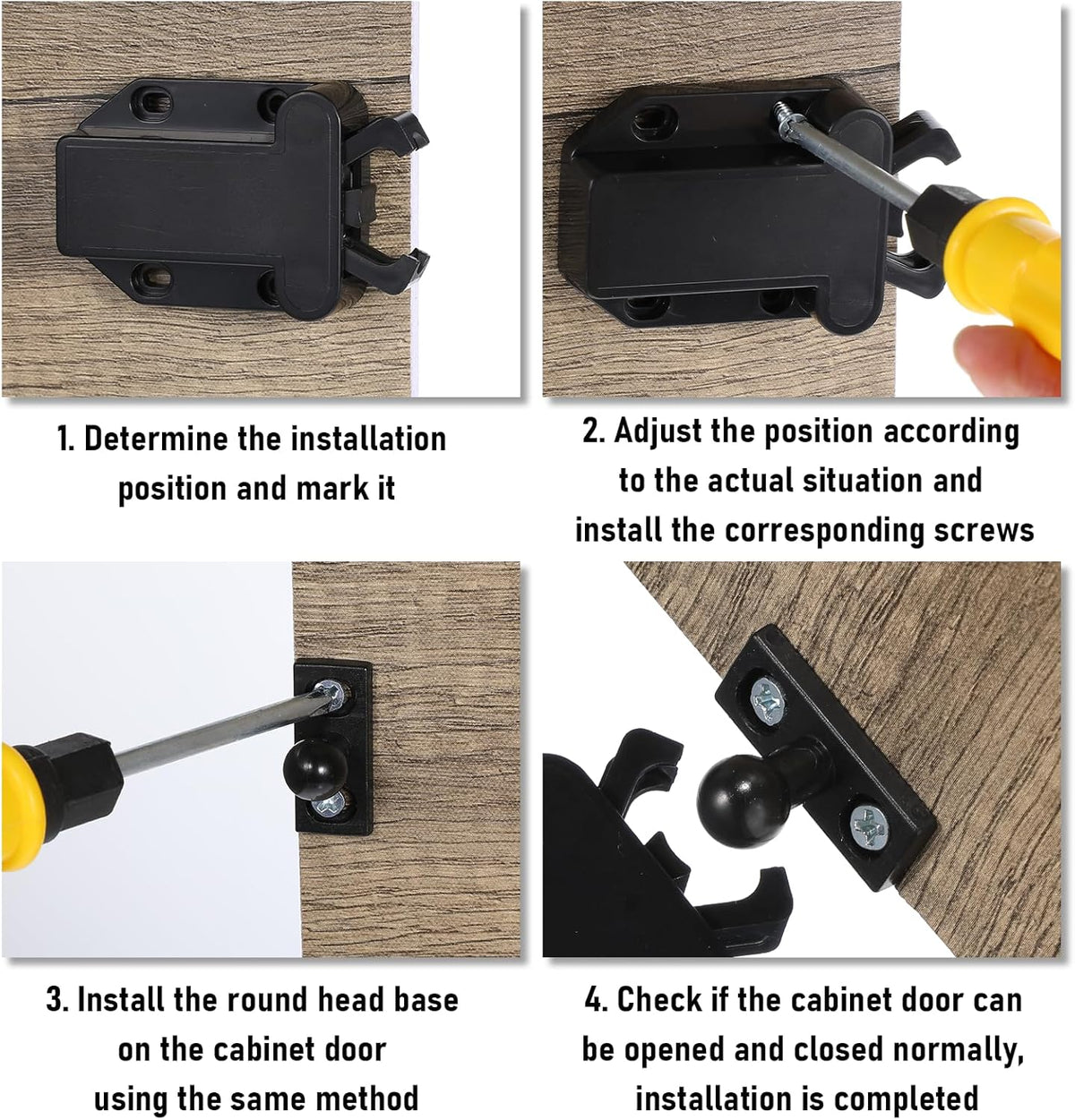 4Pack Push Latches for Cabinets, Push to Open Catch Lock,Safe Rebound Self-Locking Device Drawer