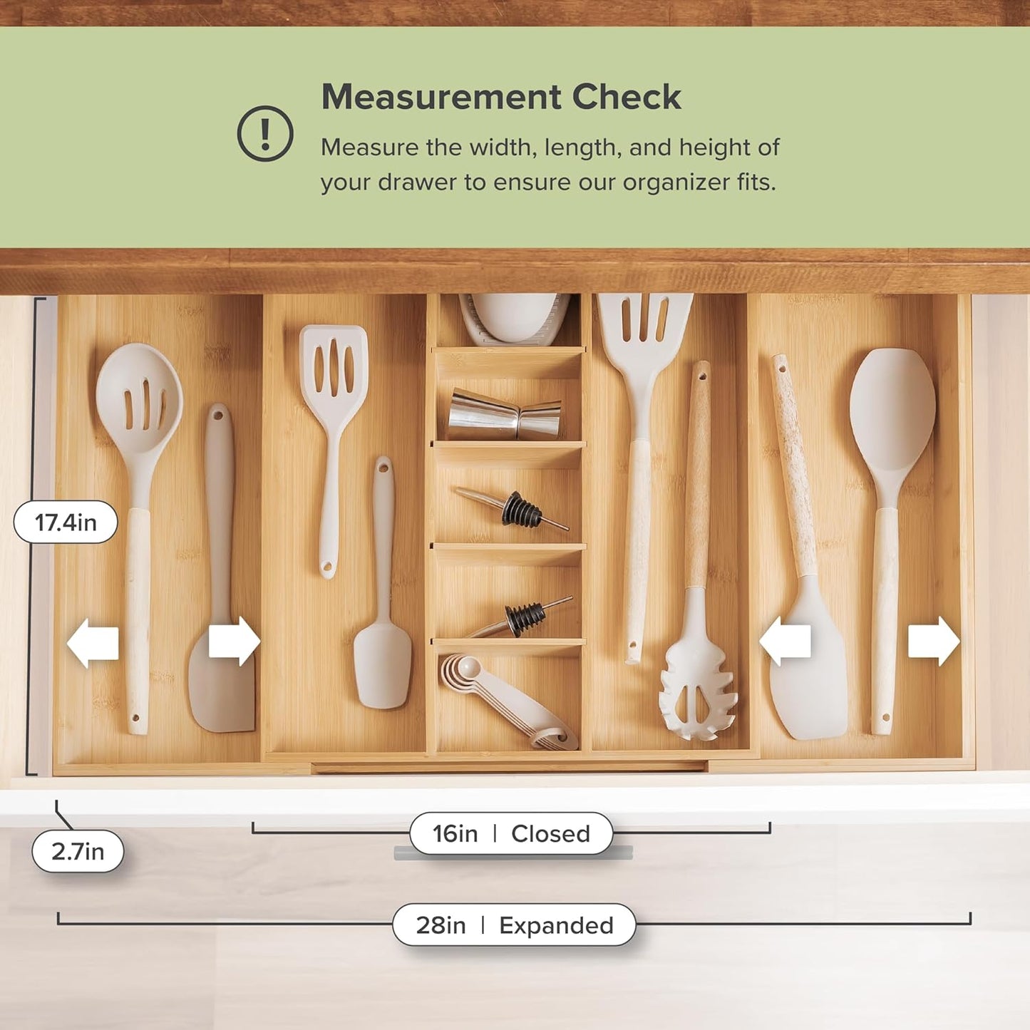 KitchenEdge Adjustable Kitchen Drawer Organizer for Utensils and Junk, Food-Safe Contract Grade