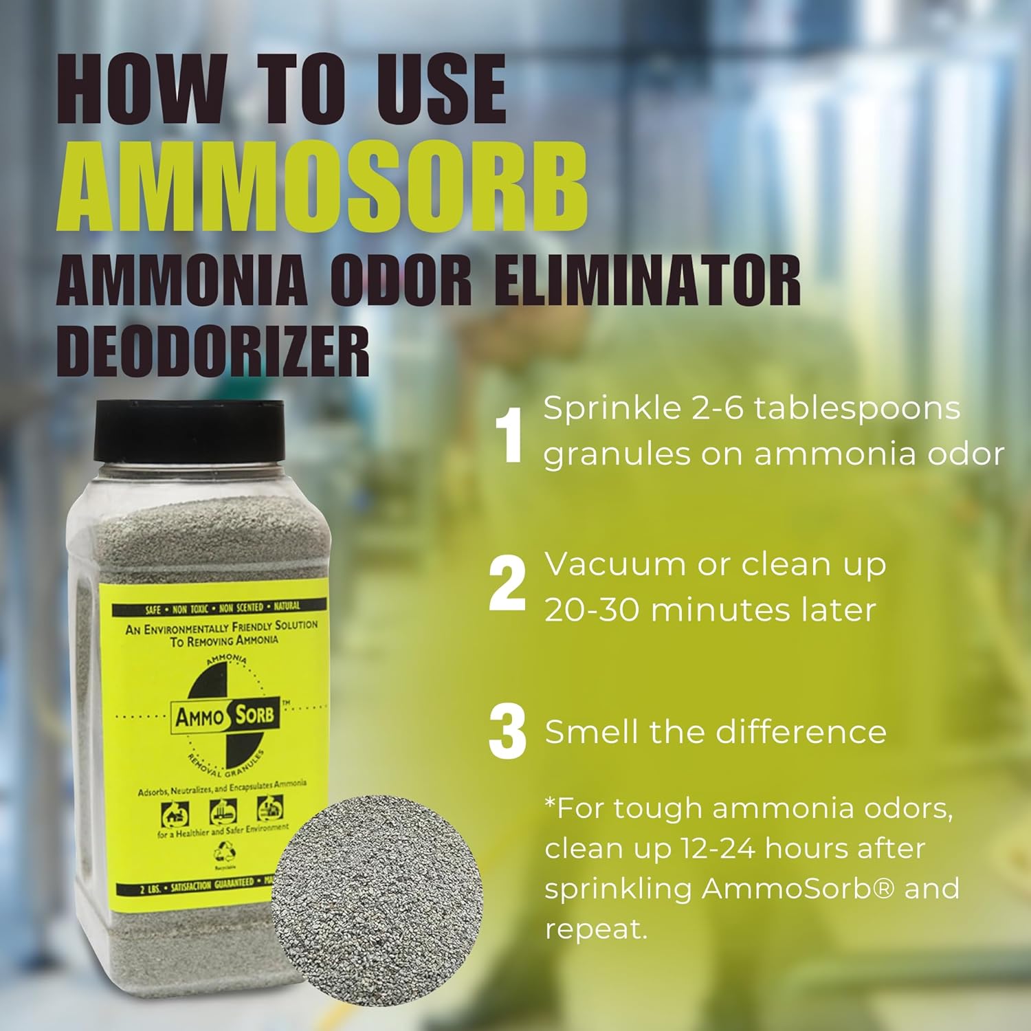 – Natural Ammonia Odor Elimination Deodorizer Granules: 2 lb. – Powerful Odor Eliminator for Strong