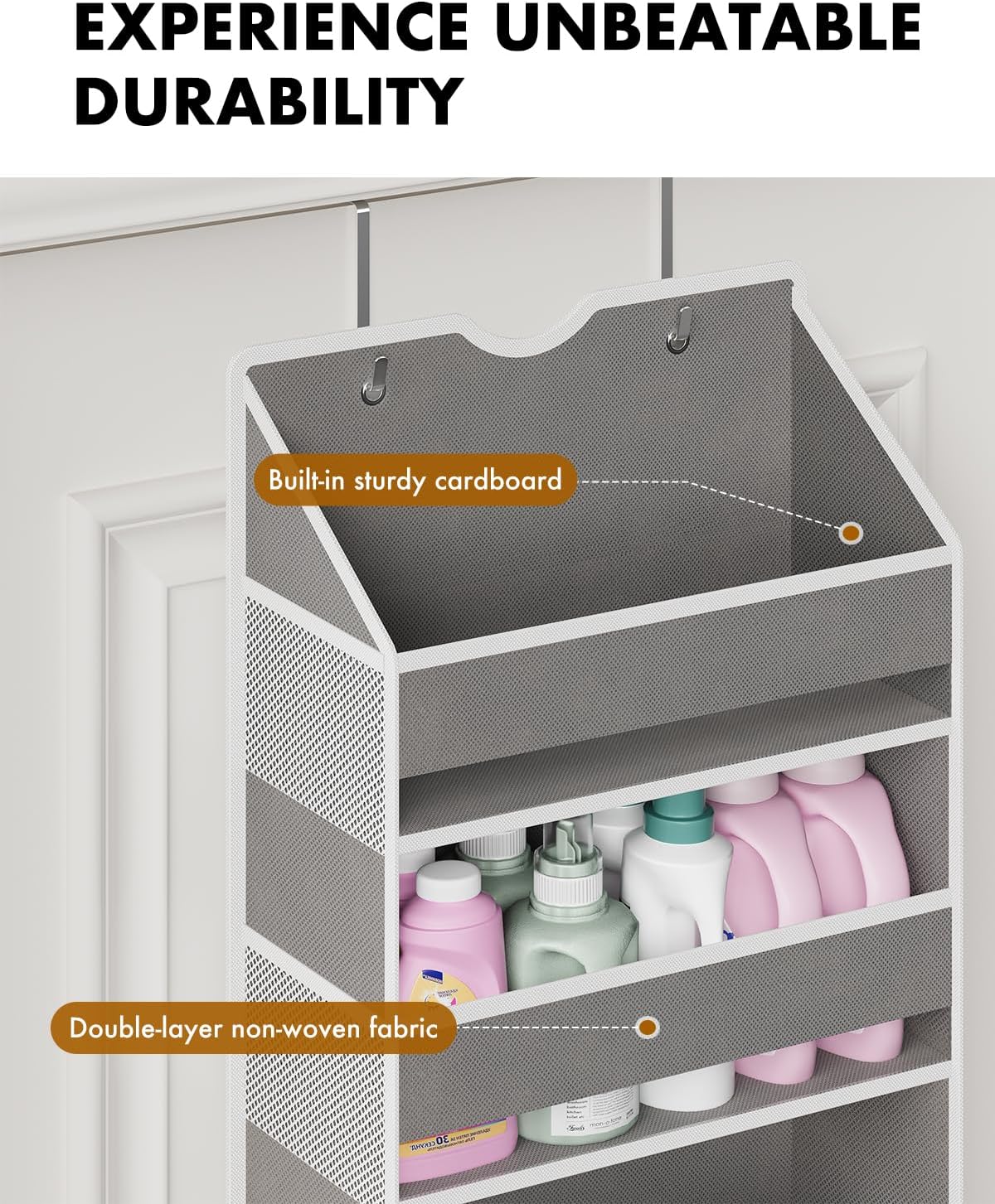 Over The Door Organizer Hanging - 6 Shelf Over Door Organizers with 6 Clear Front & 12 Side Pockets