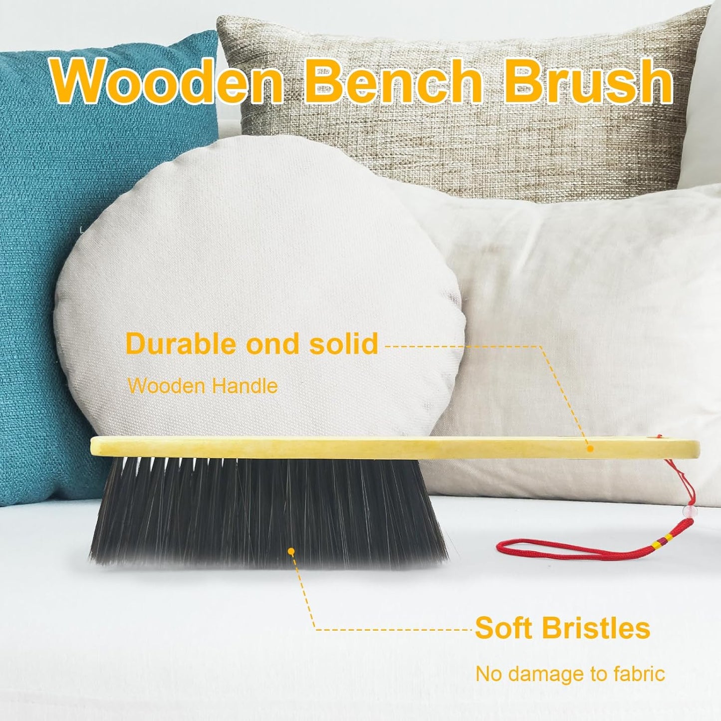 2 Piece Wooden Hand Broom, Dust Brush,Bench Brushes,Soft Bristles, Long Fireplace Brush with Wood