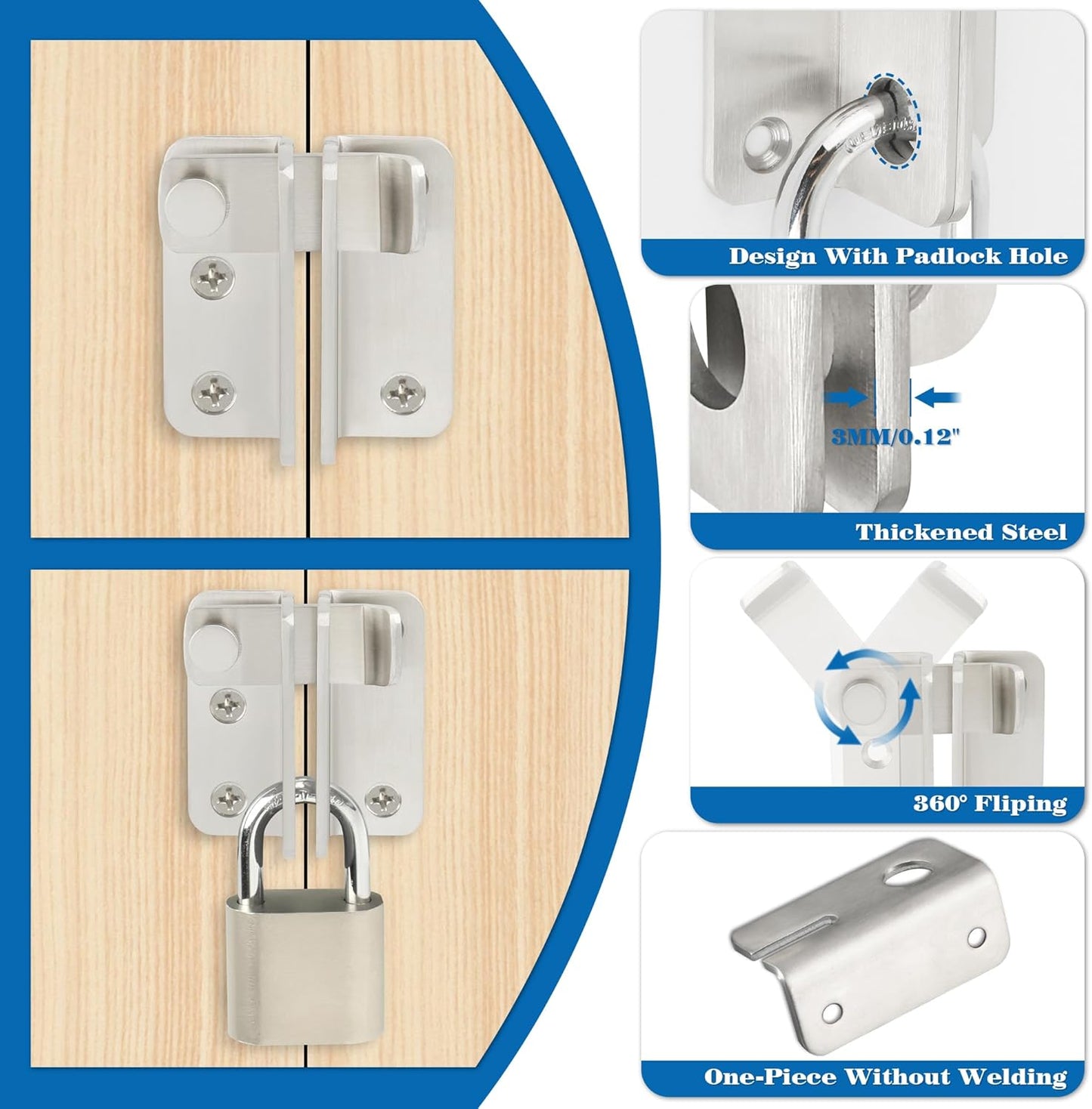 Alise Flip Latch,Gate Latches Slide Bolt Latch Safety Door Lock Catch for Barn Cabinet Pet Cage