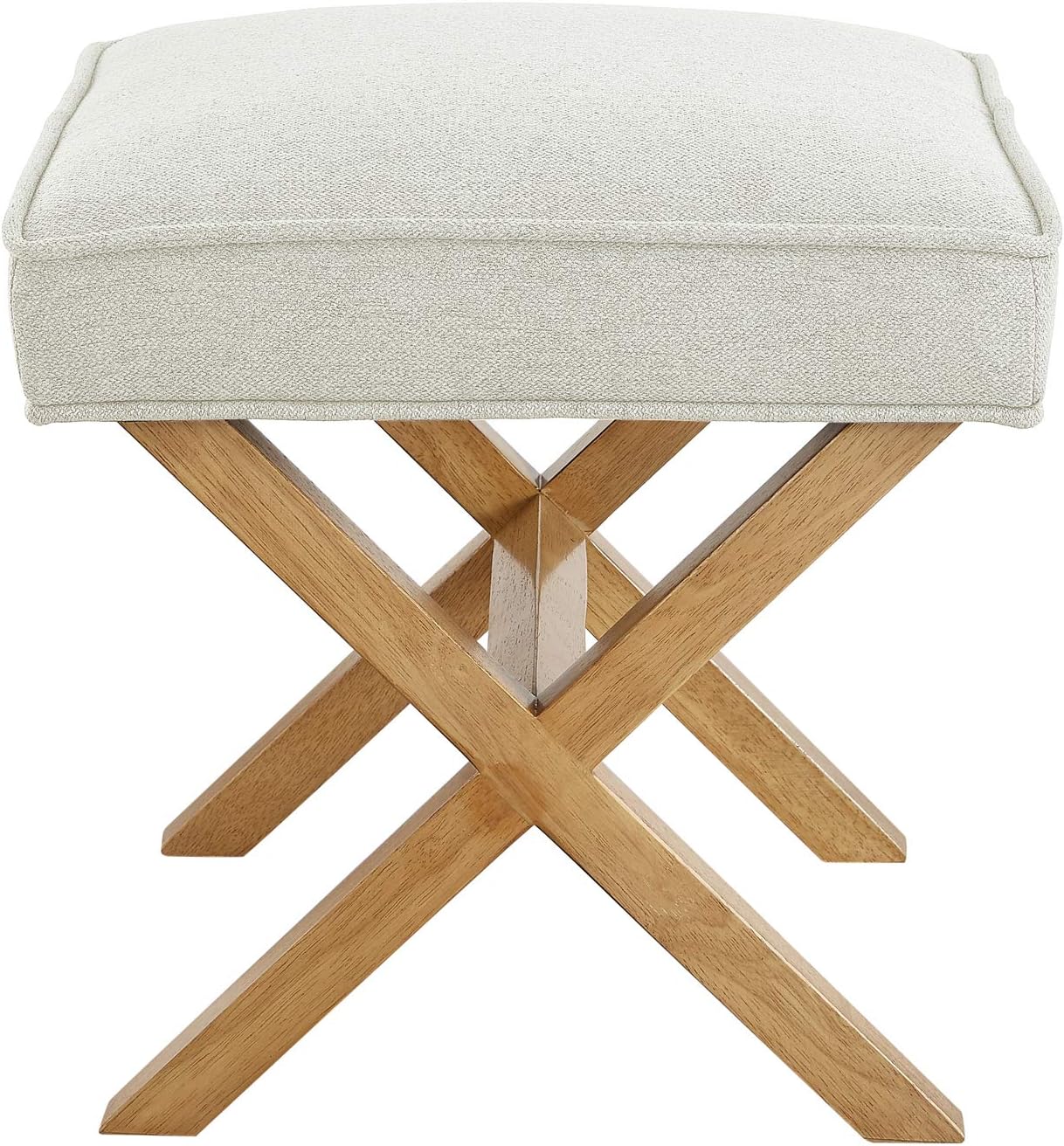 Amazon Basics Small Ottoman Foot Rest, Mid-Century Modern X Square Polyester Foot Stool, Linen