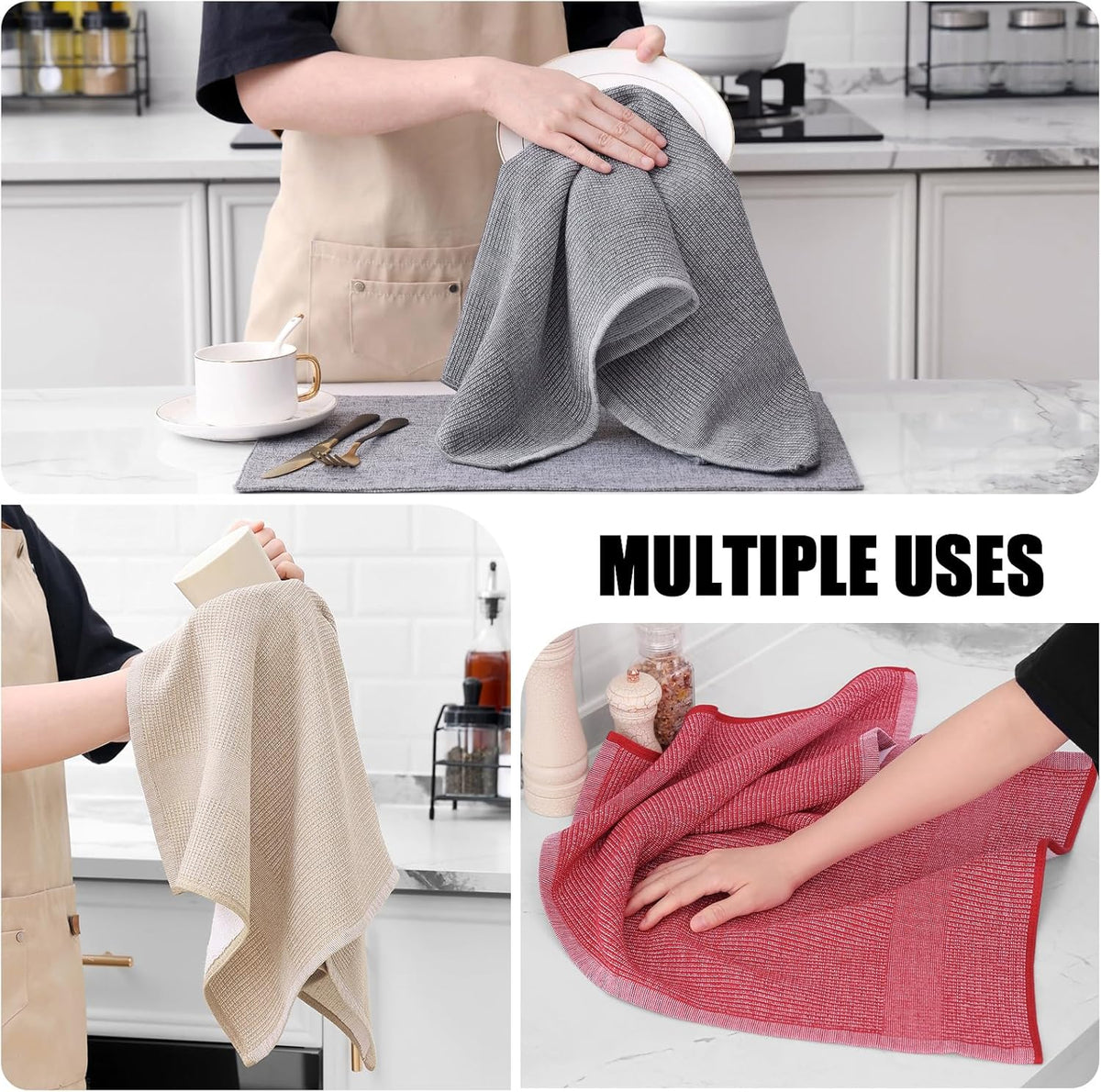 Homaxy Premium Kitchen Towels(18”x 28”, 6 Pack), Large Cotton Kitchen Hand Towels, Flat and Terry