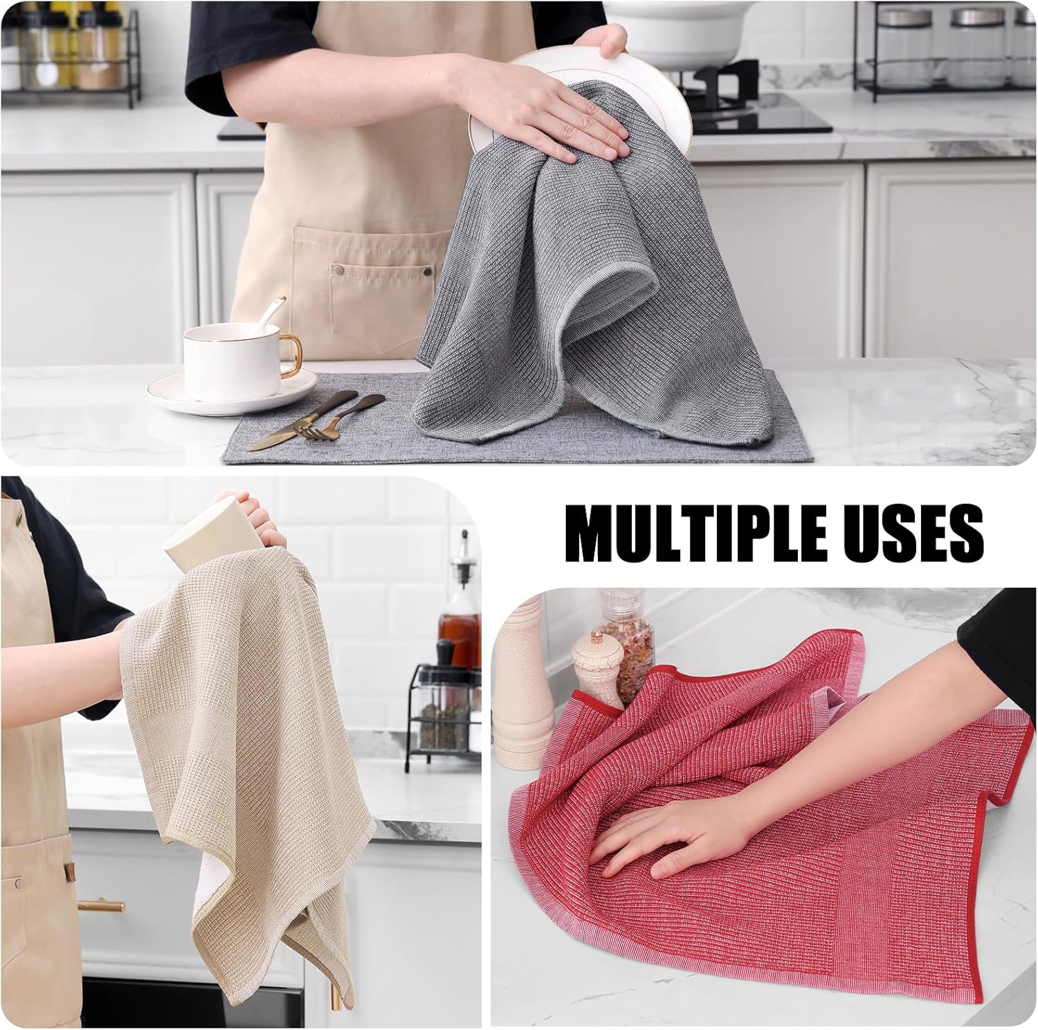 Homaxy Premium Kitchen Towels(18”x 28”, 6 Pack), Large Cotton Kitchen Hand Towels, Flat and Terry