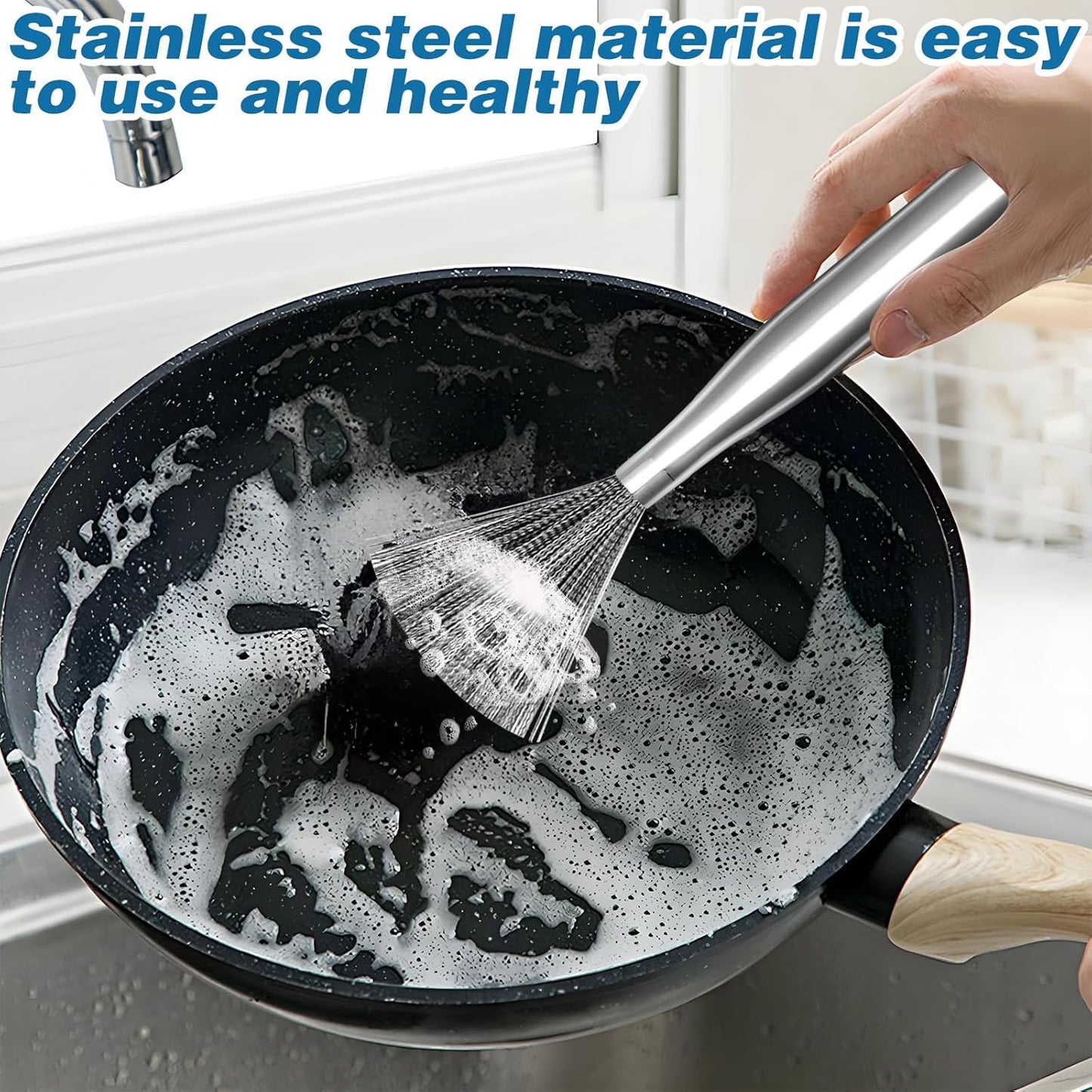 2Pcs 304 Stainless Steel Pot Brushes, Stainless Steel Scrubber Tools Metal Cleaning Products Easy