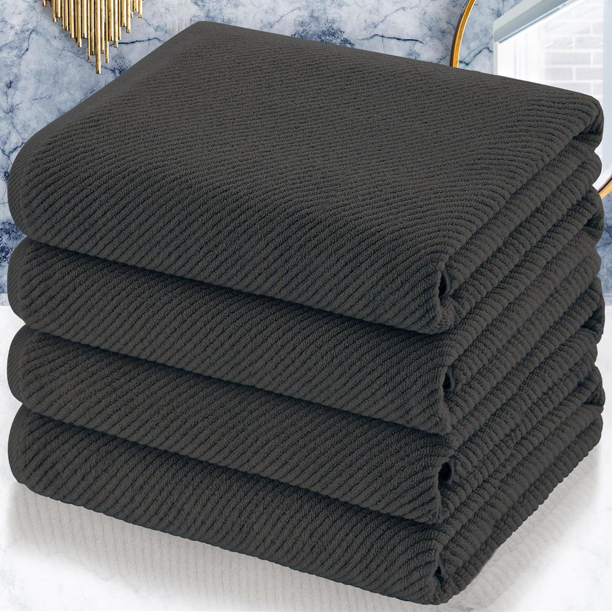VOOVA & MOVAS Grey Bath Towels (4PC, Large 30"x56") - 100% Cotton | Quick Dry | Light Weight |