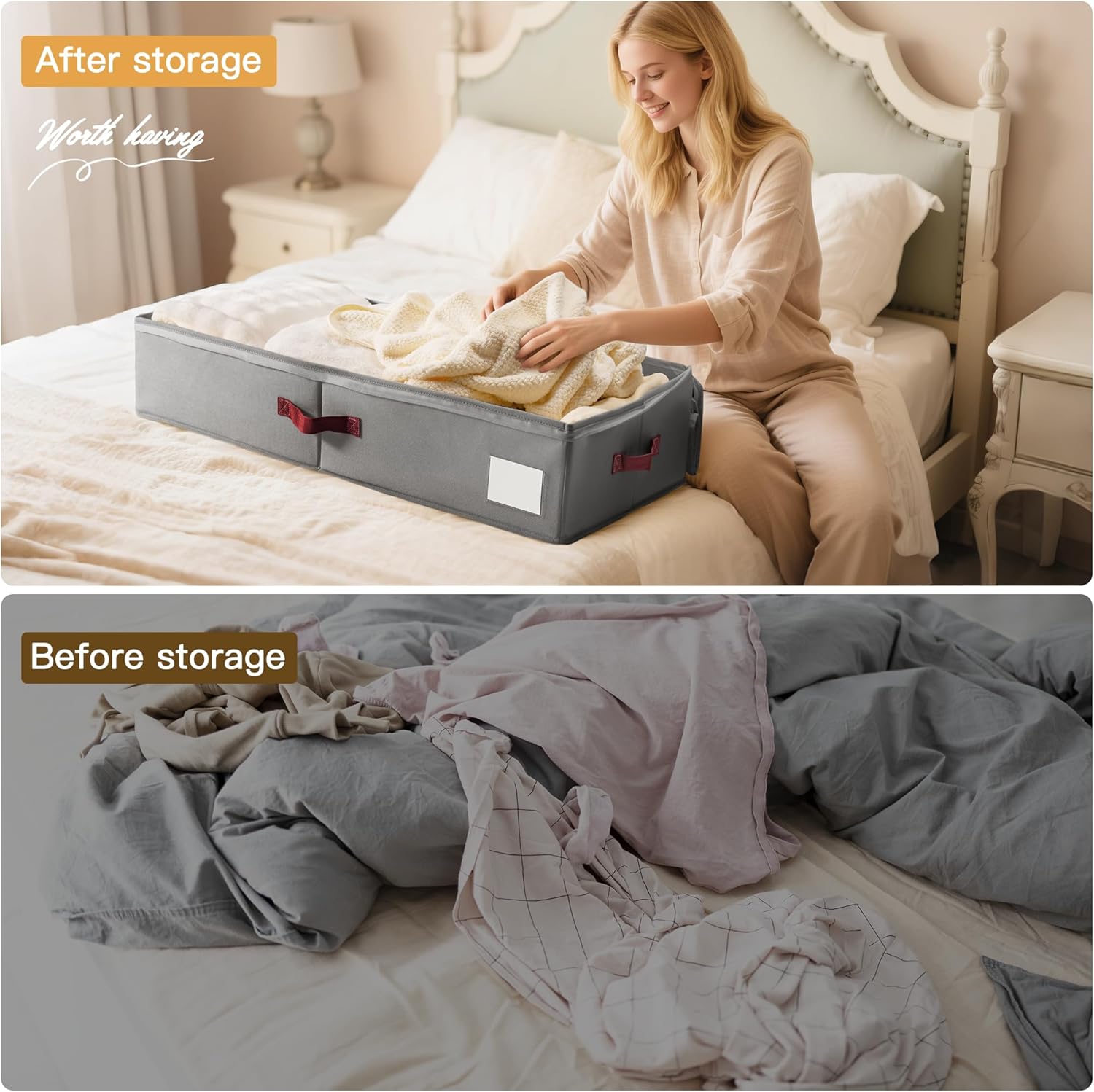 Criusia Under Bed Storage Bins with Clear PVC Lids – 2 Pack Large Underbed Organizers with