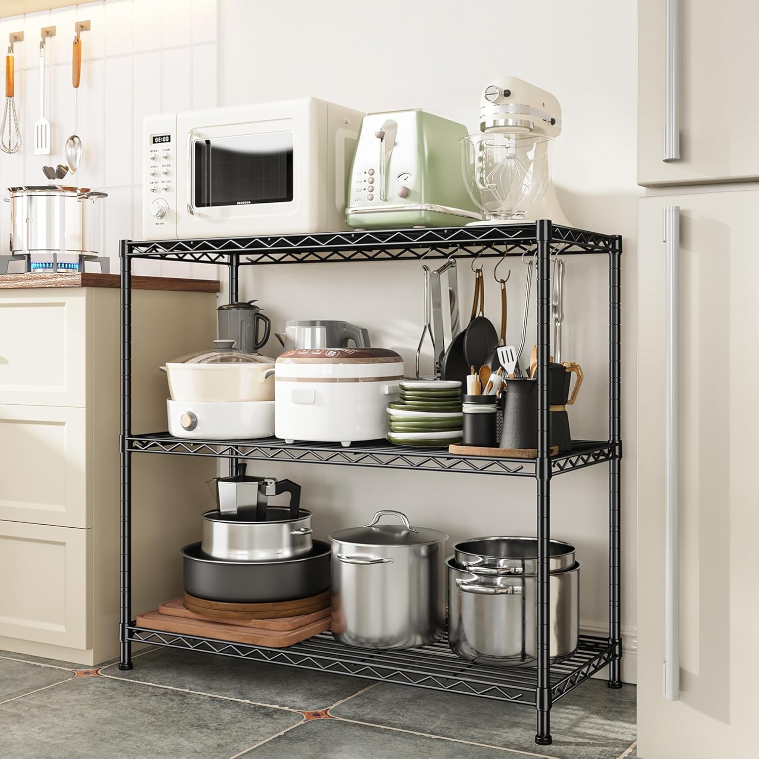 3- Shelf Metal Shelving Unit 35.6Wx14Dx36H Adjustable Storage Shelves Heavy Duty Garage Shelving