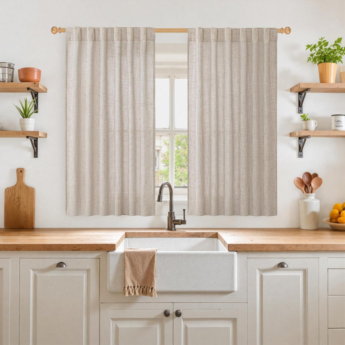 YoungsTex Short Linen Curtains 54 Inches Long for Living Room, Light Filtering Rod Pocket Burlap