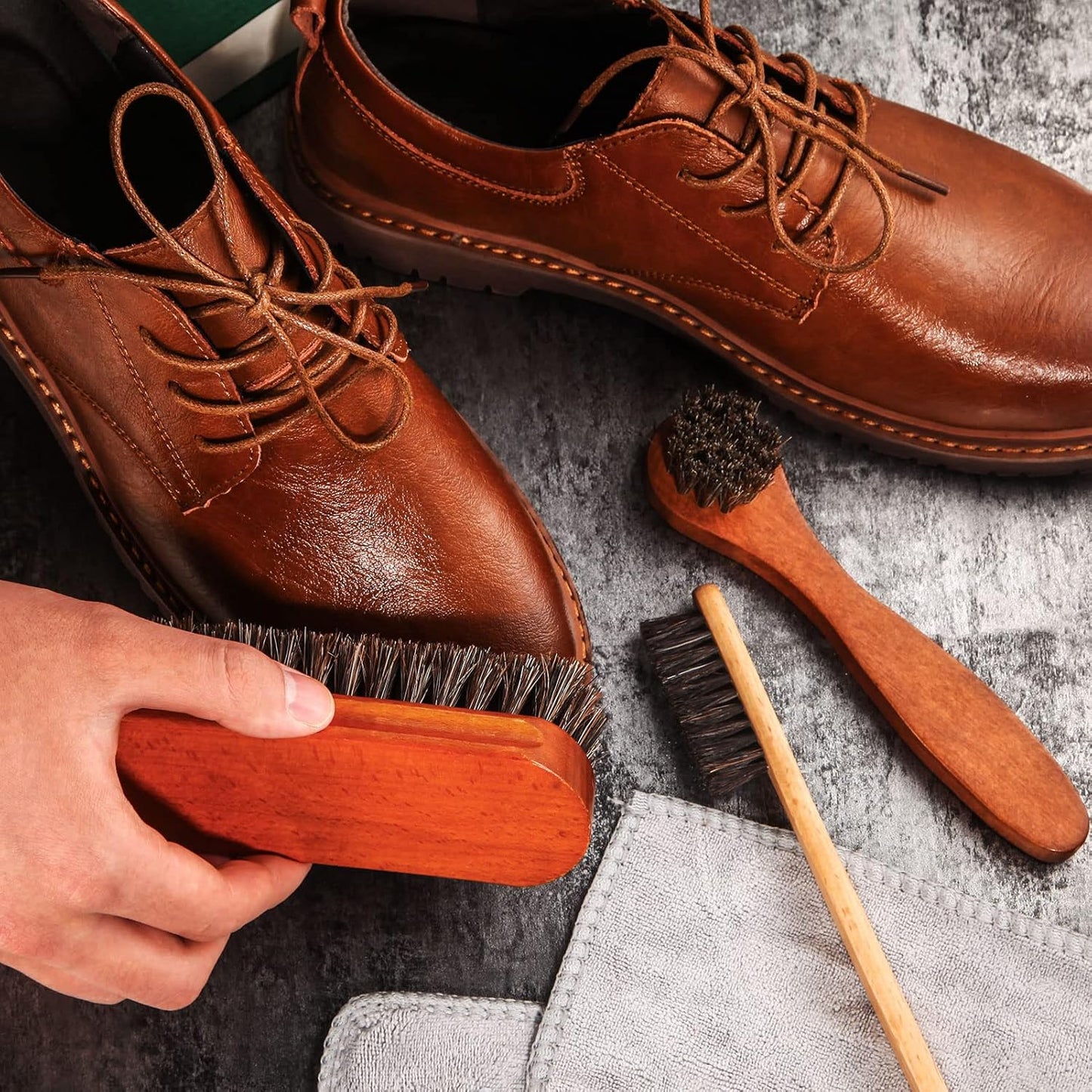 7 Pcs Horsehair Shine Shoes Brush Kit Polish Dauber Applicators Cleaning Leather Shoes Boots Care