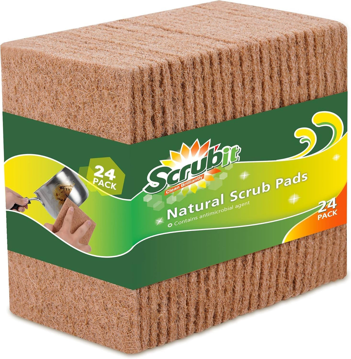 SCRUBIT 24 Natural Scouring Pads - Eco Friendly Scrubbing Pads for Kitchen Cleaning, Dishes, and