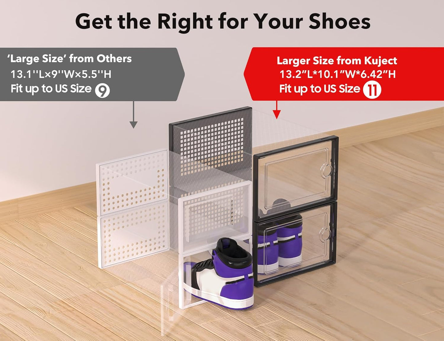 Kuject X-Large Shoe Storage Boxes Organizers Clear Plastic Stackable 12 Pack, Shoe Rack & Holder