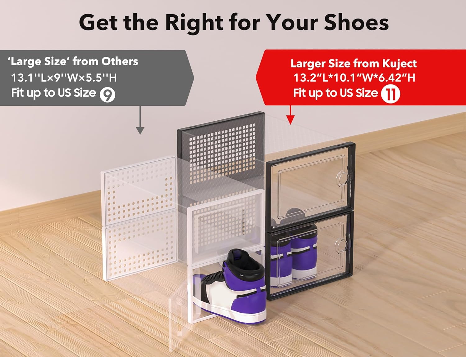 Kuject X-Large Shoe Storage Boxes Organizers Clear Plastic Stackable 12 Pack, Shoe Rack & Holder