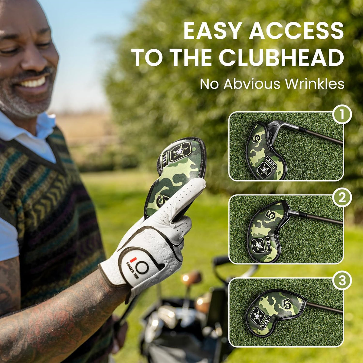 FINGER TEN Premium Synthetic Leather Stylish Iron & Wedge Golf Head Covers Value 12 Piece Set