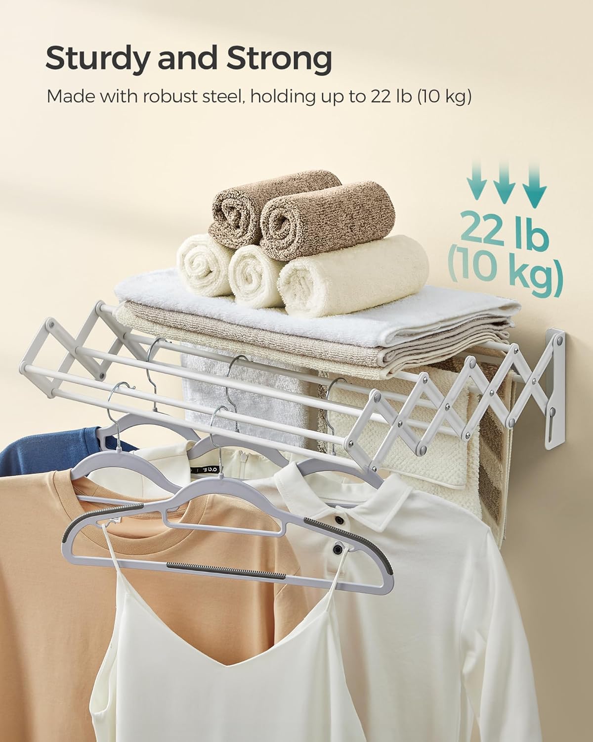 SONGMICS Clothes Drying Rack, Wall-Mounted Drying Rack Clothing, Small Accordion Laundry Rack, 9