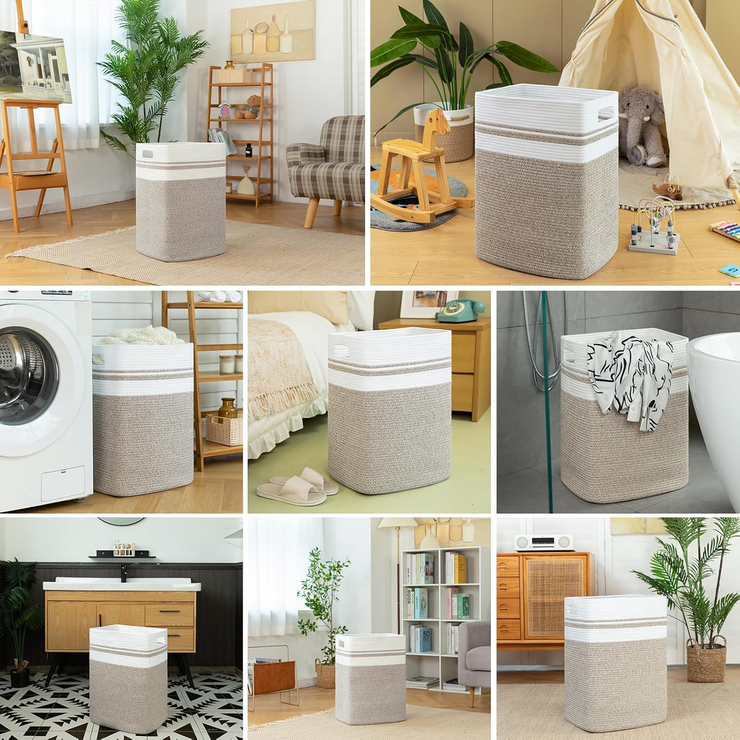 OIAHOMY 91L Laundry Hamper, XXXLarge Laundry Basket, Collapsible Cotton Rope Basket,Woven Storage