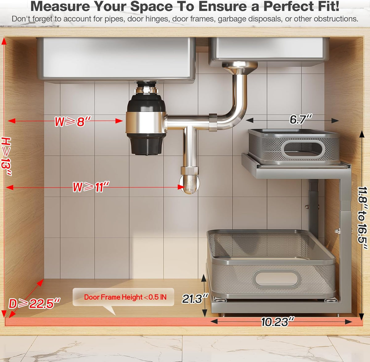 2-Pack 21.3 IN Depth Under Sink Organizer With Next-Gen Ball-Bearing Slides,Sophisticated Mesh