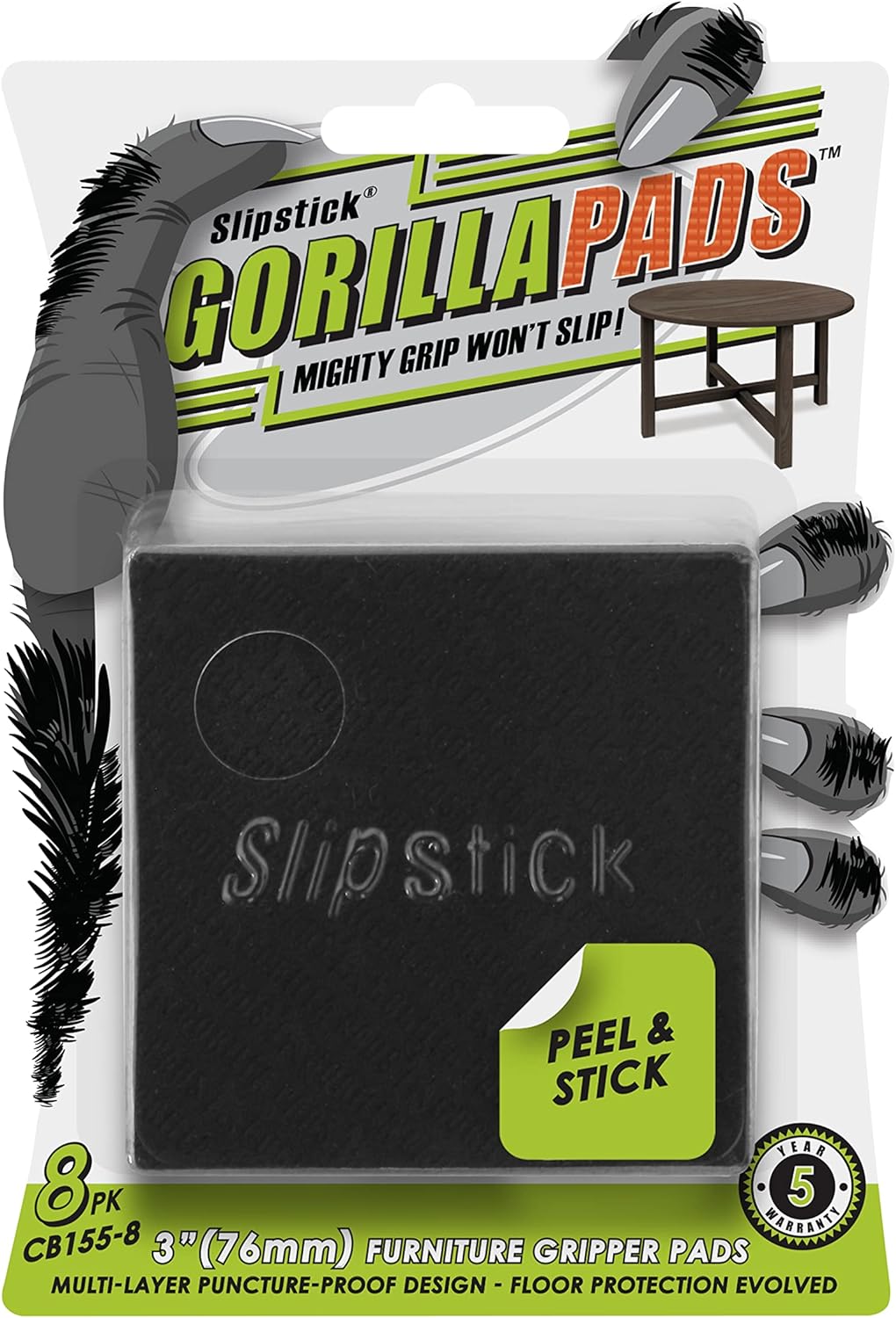 Slipstick GorillaPads Non Slip Furniture Pads/Gripper Feet Floor Protectors (Set of 8) Premium 3