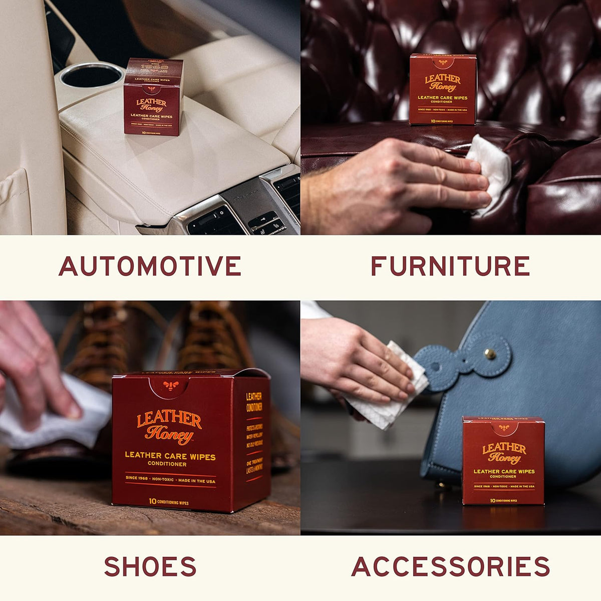 Leather Honey Conditioner Wipes: Restore Leather On-The-Go. Protect & Condition Any Color of