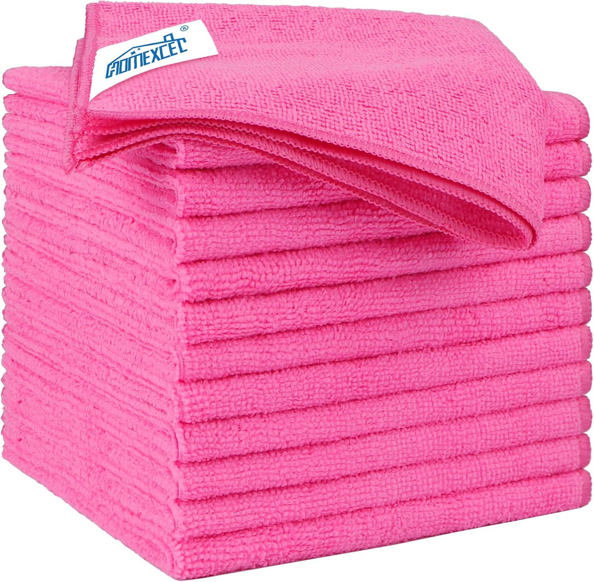 HOMEXCEL Pink Microfiber Cleaning Cloth 12 Pack, 12.5 x 12.5 inch Microfiber Towels for Cars, Ultra
