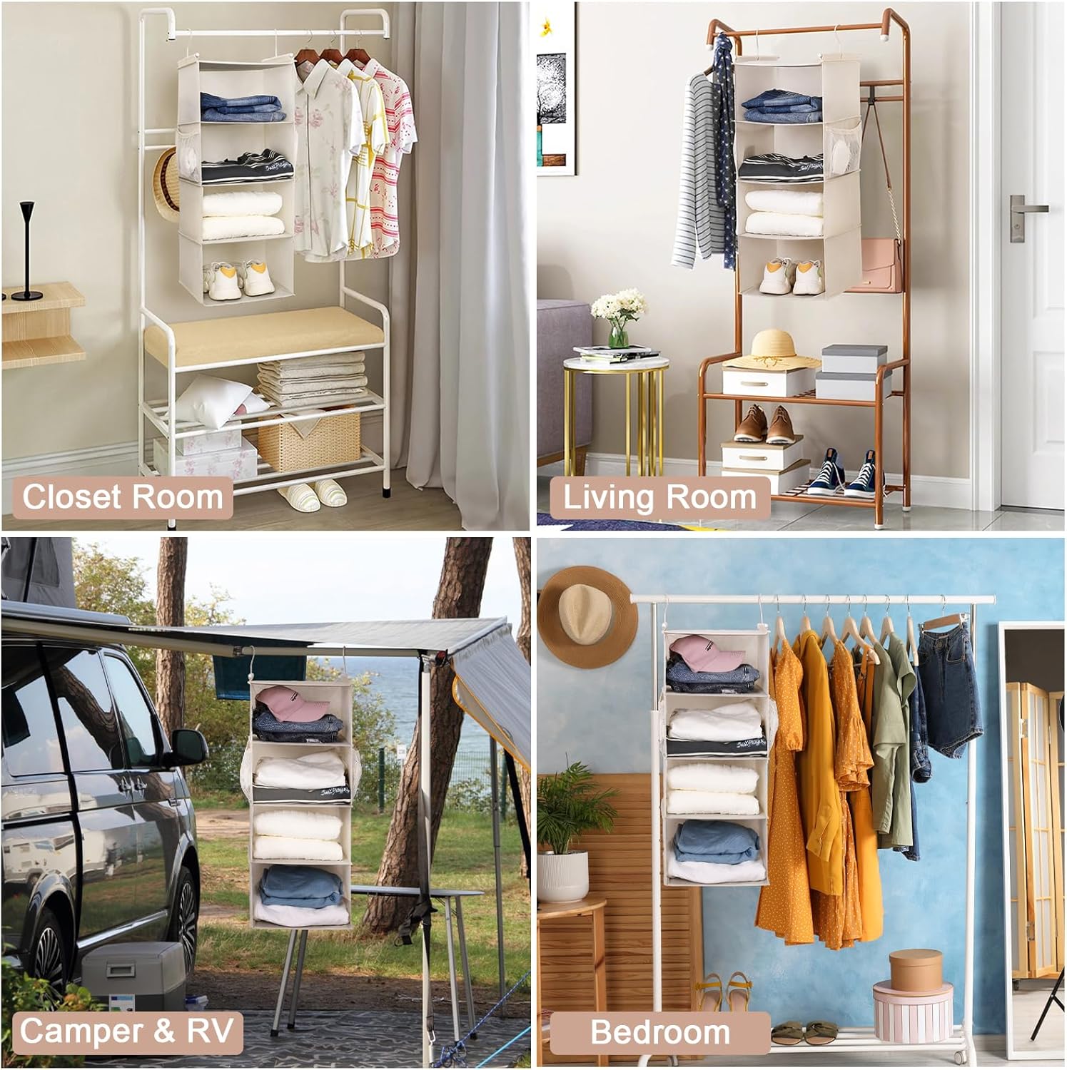 MAX Houser 4 Tier Shelf Hanging Closet Organizer, Closet Hanging Shelf with 2 Sturdy Hooks for
