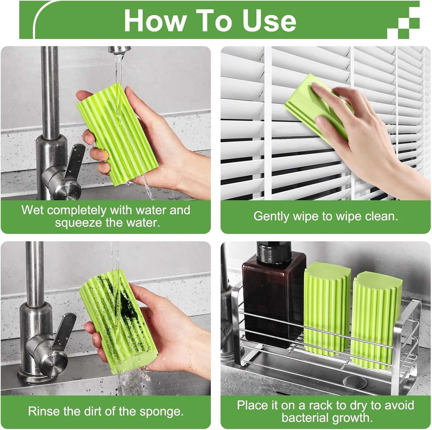 4-Pack Damp Clean Duster Sponge, Sponge Cleaning Brush, Duster for Cleaning Blinds, Glass