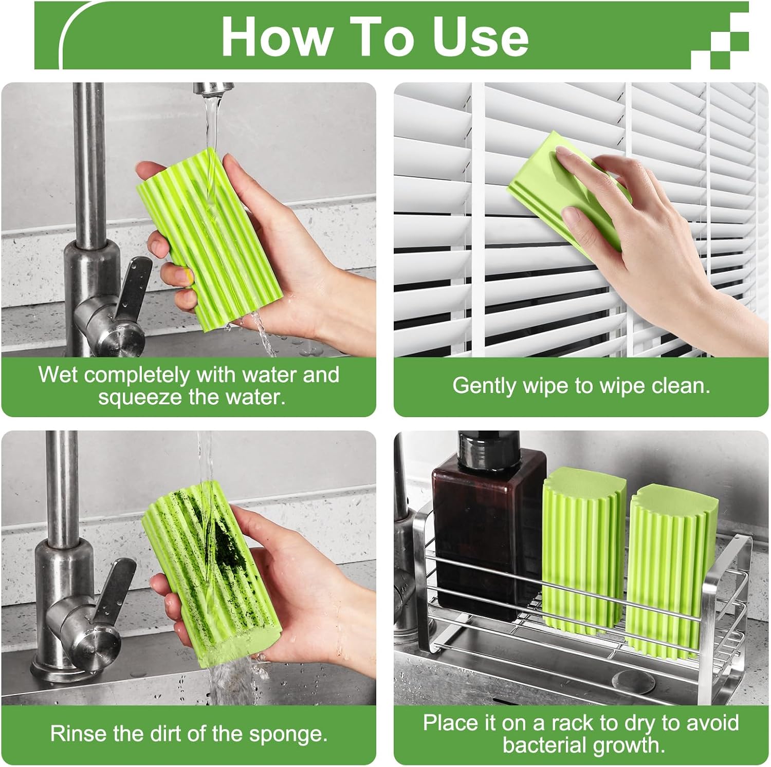 4-Pack Damp Clean Duster Sponge, Sponge Cleaning Brush, Duster for Cleaning Blinds, Glass