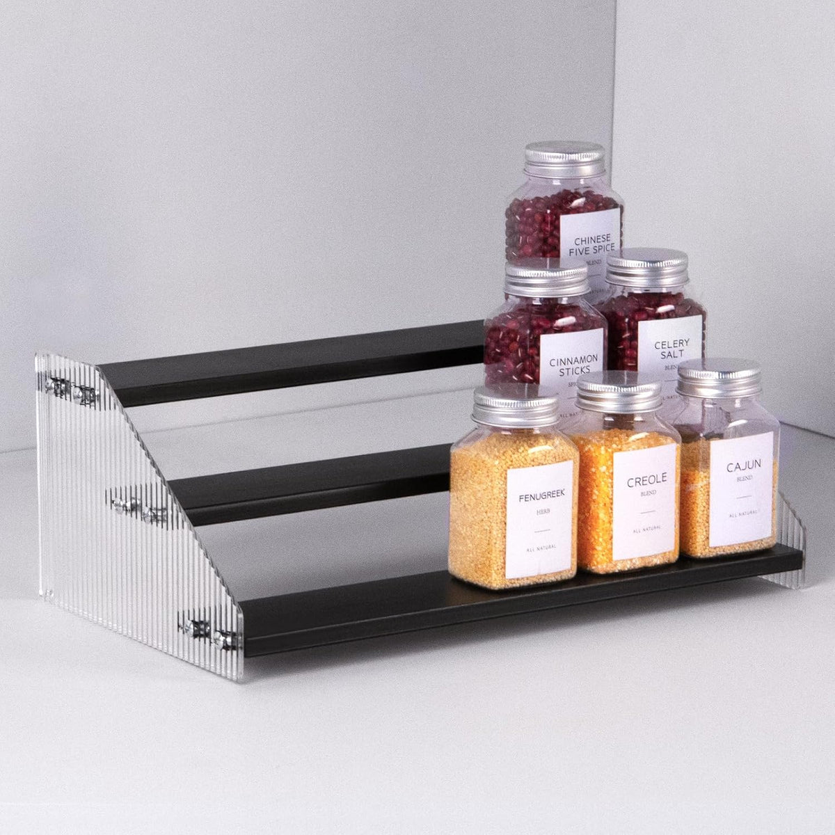 nianfeng Tiered Spice Rack, 3-Tier Spice Pantry Kitchen Cabinet Organizer, 12-Inch, Natural Wood