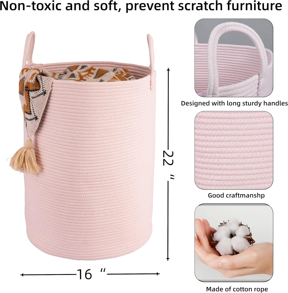 Cotton Rope Laundry Basket Hamper for Clothes Woven Storage Basket for Living Room Bedroom Boho