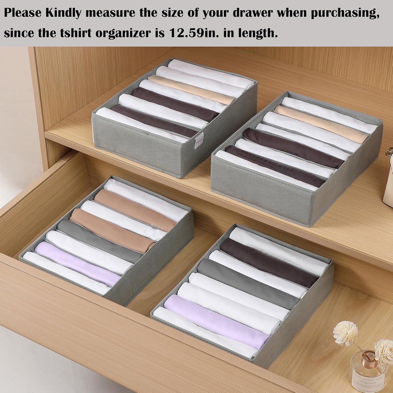 4 Packs T-shirt Drawer Organizers for Clothing,8 Grids Compartment Wardrobe Storage Box, Washable