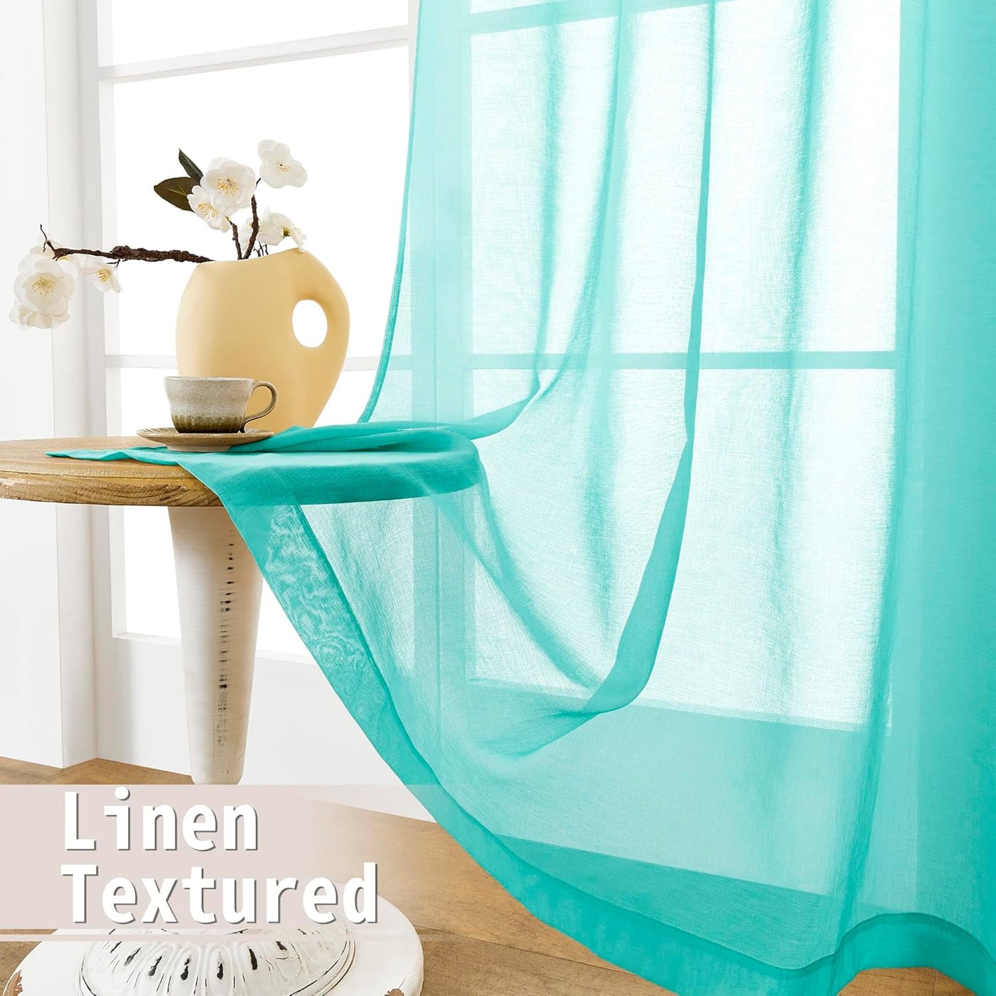 Tollpiz Sheer Door Curtain Closet Linen Textured Curtains Sheer Doorway Light Filtering Voile Patio