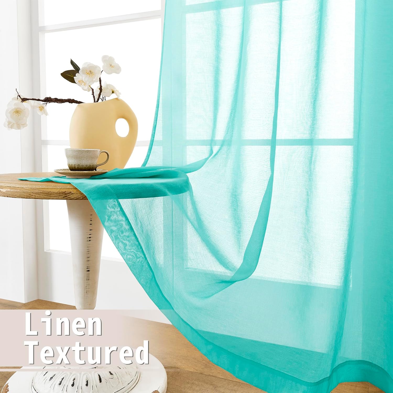 Tollpiz Sheer Door Curtain Closet Linen Textured Curtains Sheer Doorway Light Filtering Voile Patio