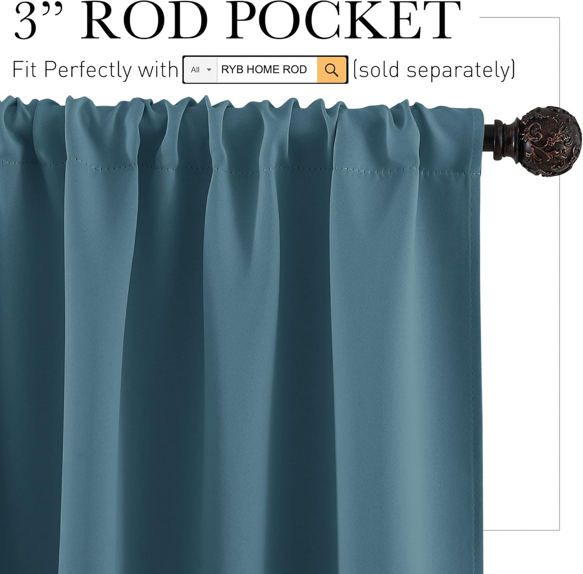 RYB HOME Blue Blackout Curtains for Living Room Thick & Durable Privacy Window Curtains Room
