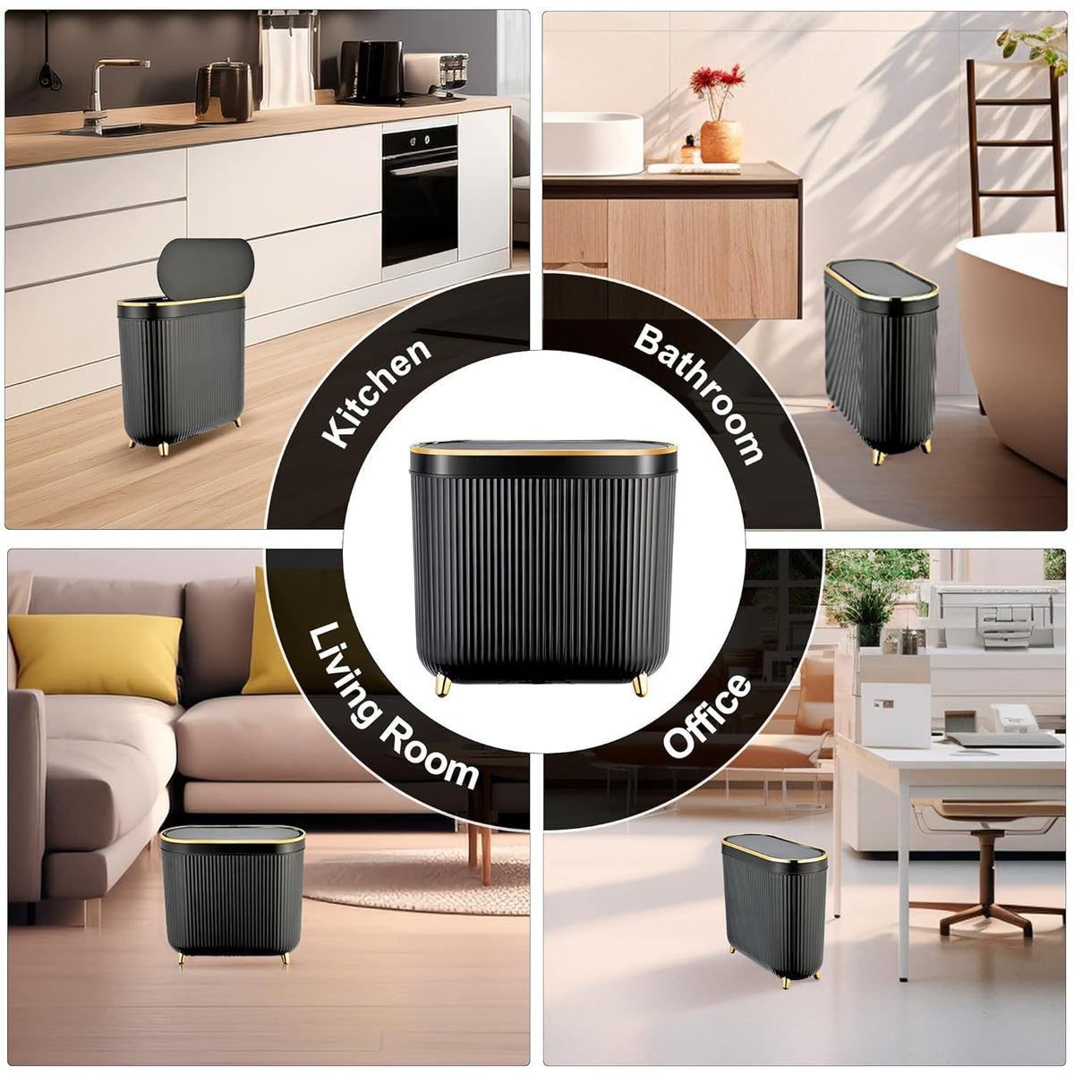 Bathroom Trash Can with Lid 3.1 Gallon Narrow Trash Can Small Plastic Trash Bin 12 Liter
