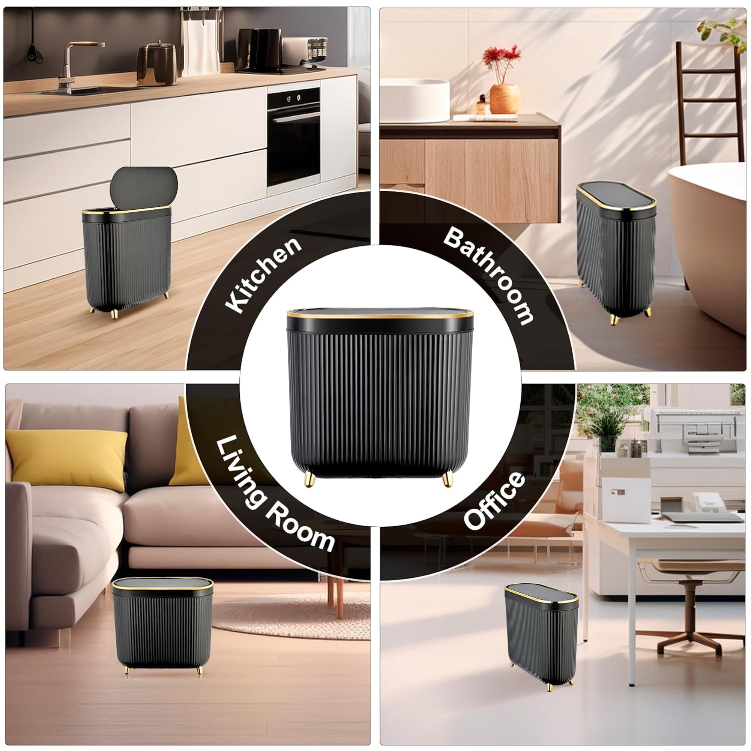 Bathroom Trash Can with Lid 3.1 Gallon Narrow Trash Can Small Plastic Trash Bin 12 Liter