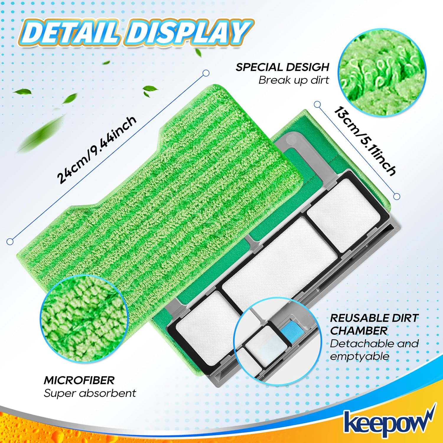 KEEPOW Reusable Mop Replacement Pads Compatible with Shark Vac Mop VM252 VM200 VC205 VM250 /QM250