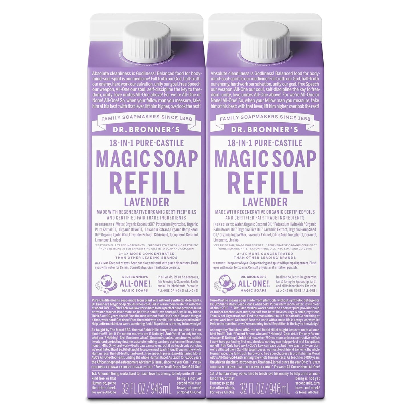 Dr. Bronner's Magic Soap-Pure-Castile Liquid Refill (Lavender, 32 ounce, 2-Pack) - Made with