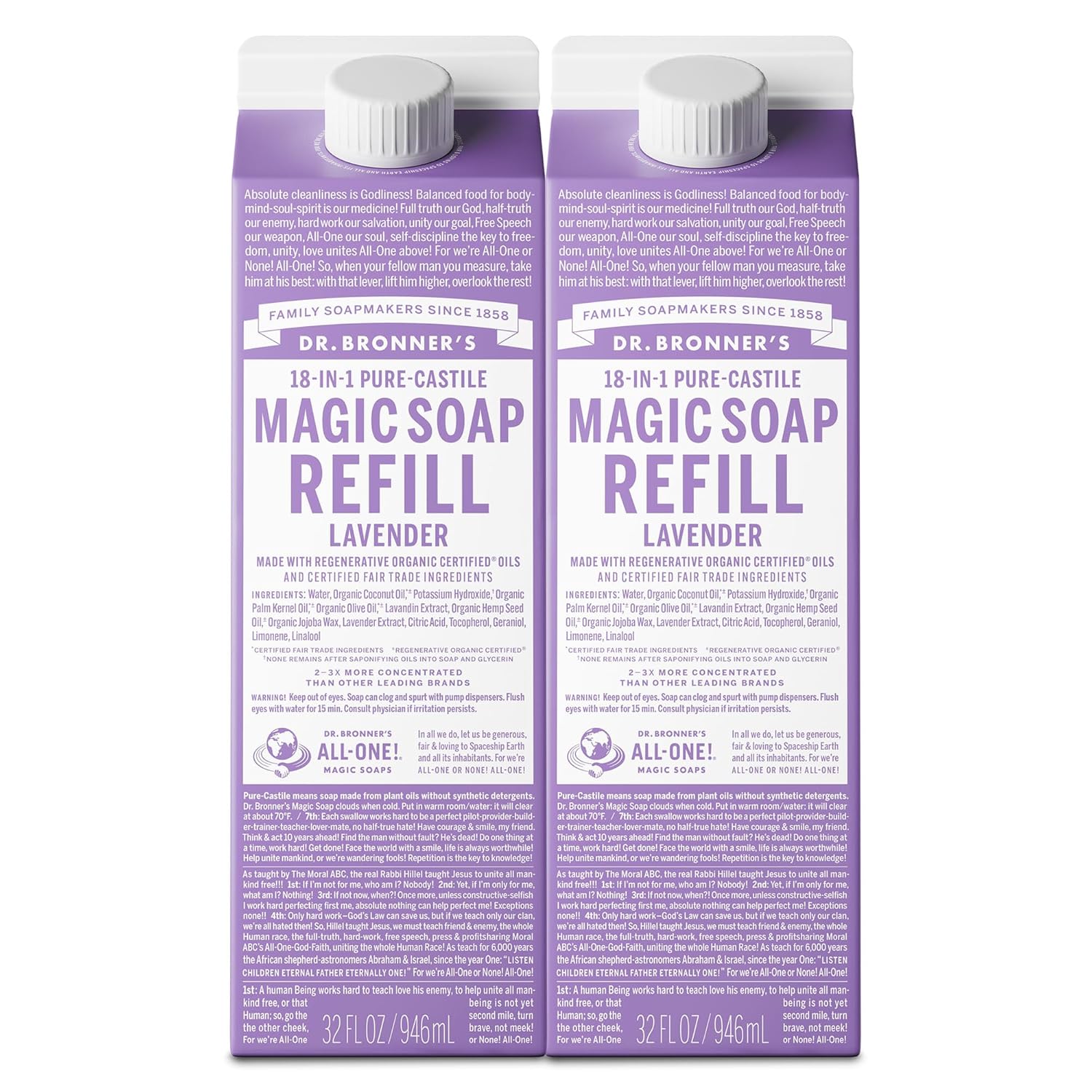 Dr. Bronner's Magic Soap-Pure-Castile Liquid Refill (Lavender, 32 ounce, 2-Pack) - Made with