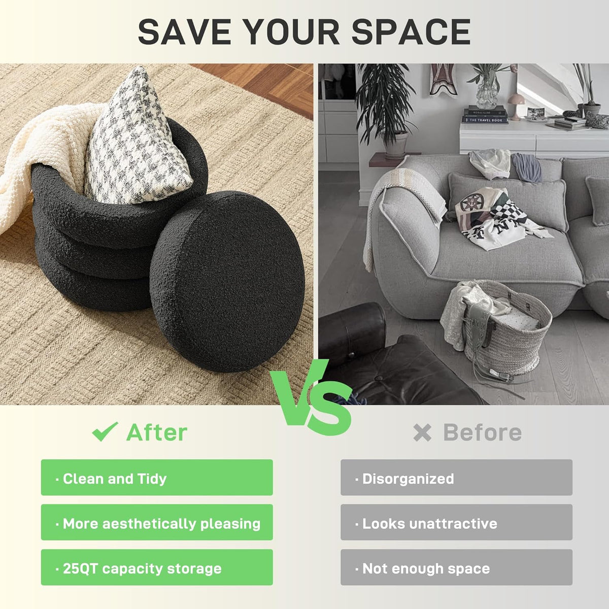 Round Ottoman with Storage Boucle Ottoman Stool with Storage Removable Lid for Living Room Modern