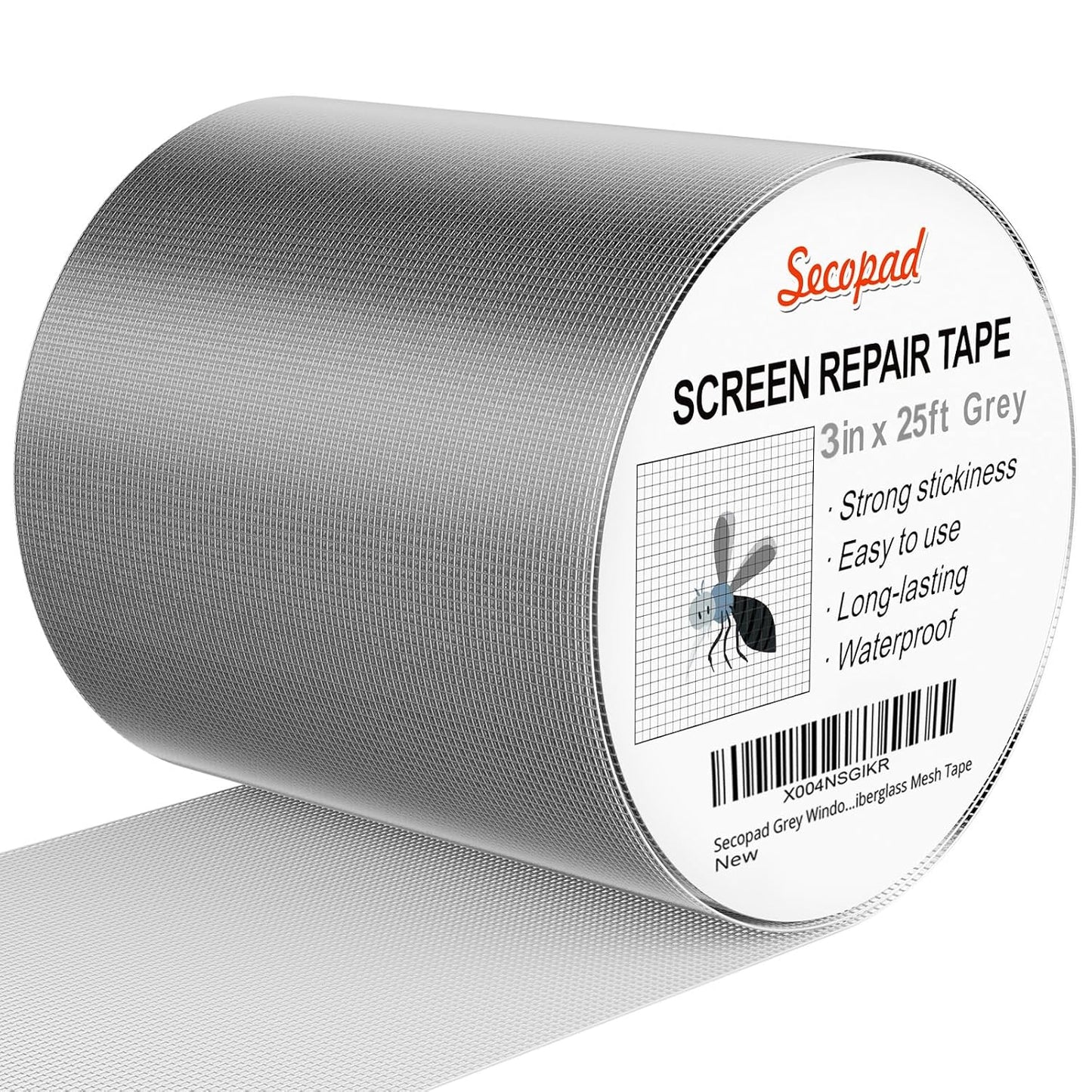 Grey Window Screen Repair Tape, 3IN X 25FT (300IN) Screen Repair Kit for Windows or Doors, Strong