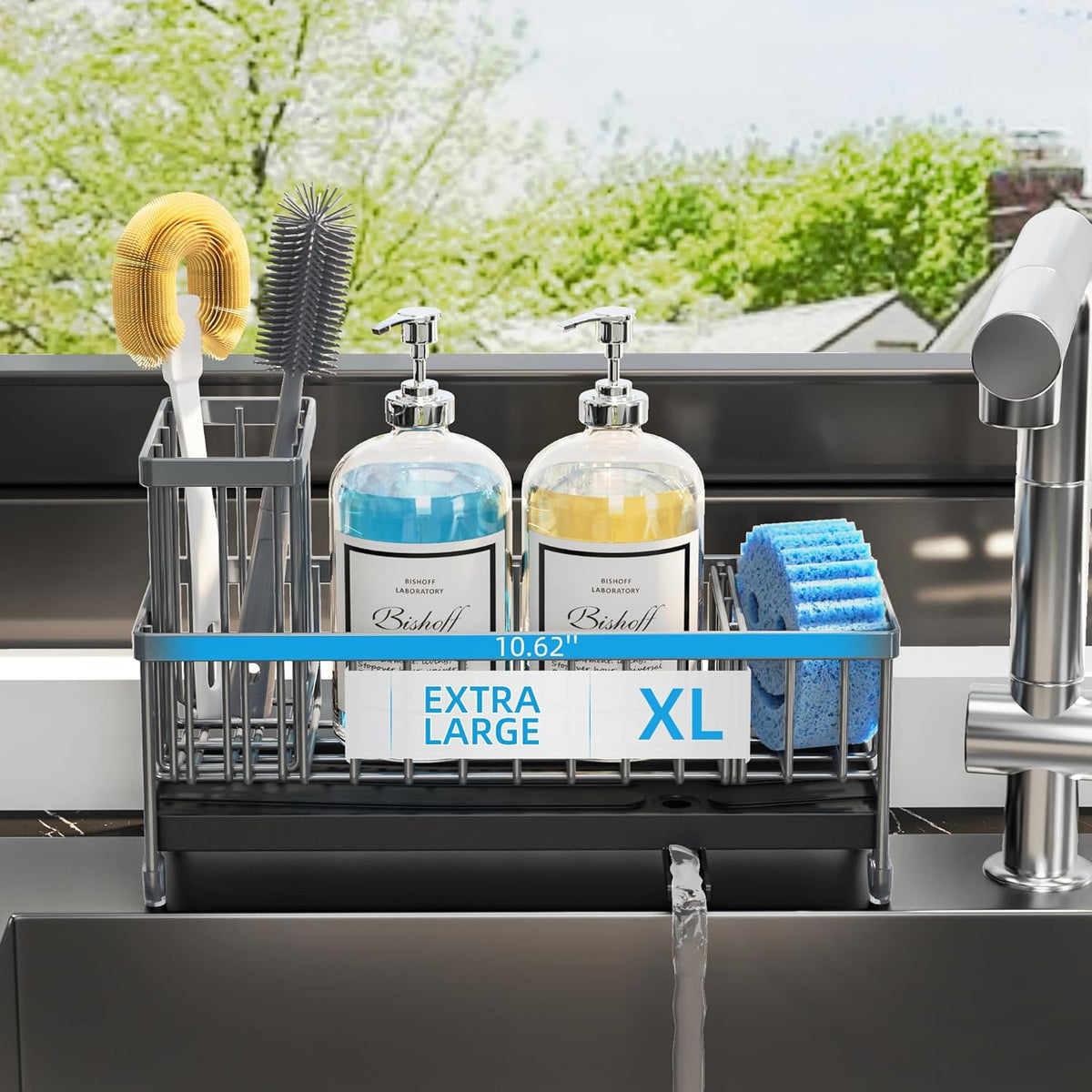 Moforoco Extra Large Sponge Holder for Kitchen Sink Organizer Caddy, Dish Brush Scrubber